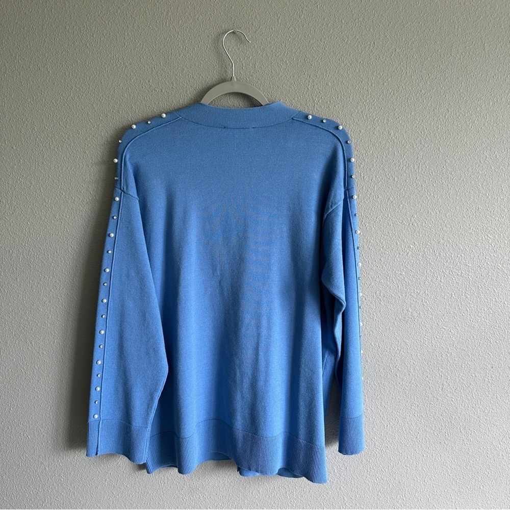 INC Periwinkle Pearl-Embellished Cardigan Sweater Large - Picture 9 of 12